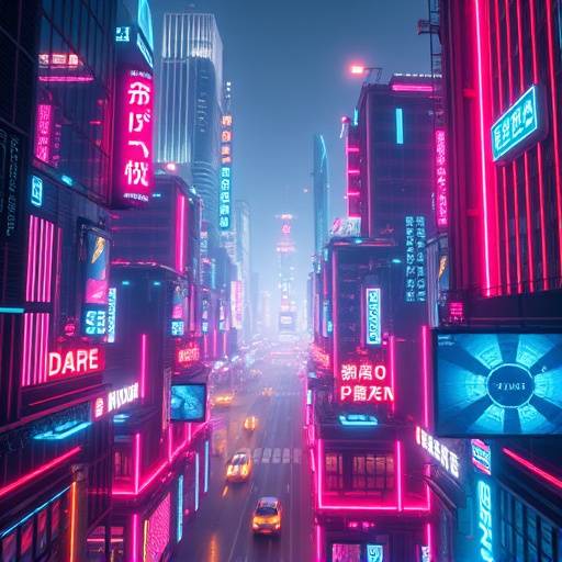 A futuristic cityscape with glowing lights and digital elements, representing the advancement of technology.